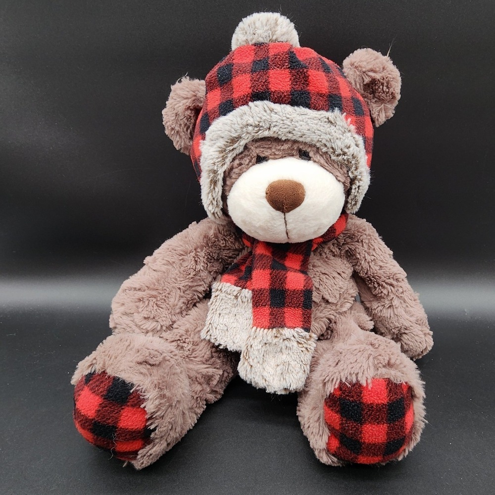 Gentle Treasures Brown Buffalo Plaid Teddy Bear Lumberjack Cabin Core Plush